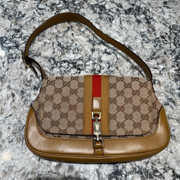 Gucci Handbags - Gucci Jackie in Beige Canvas + Leather
